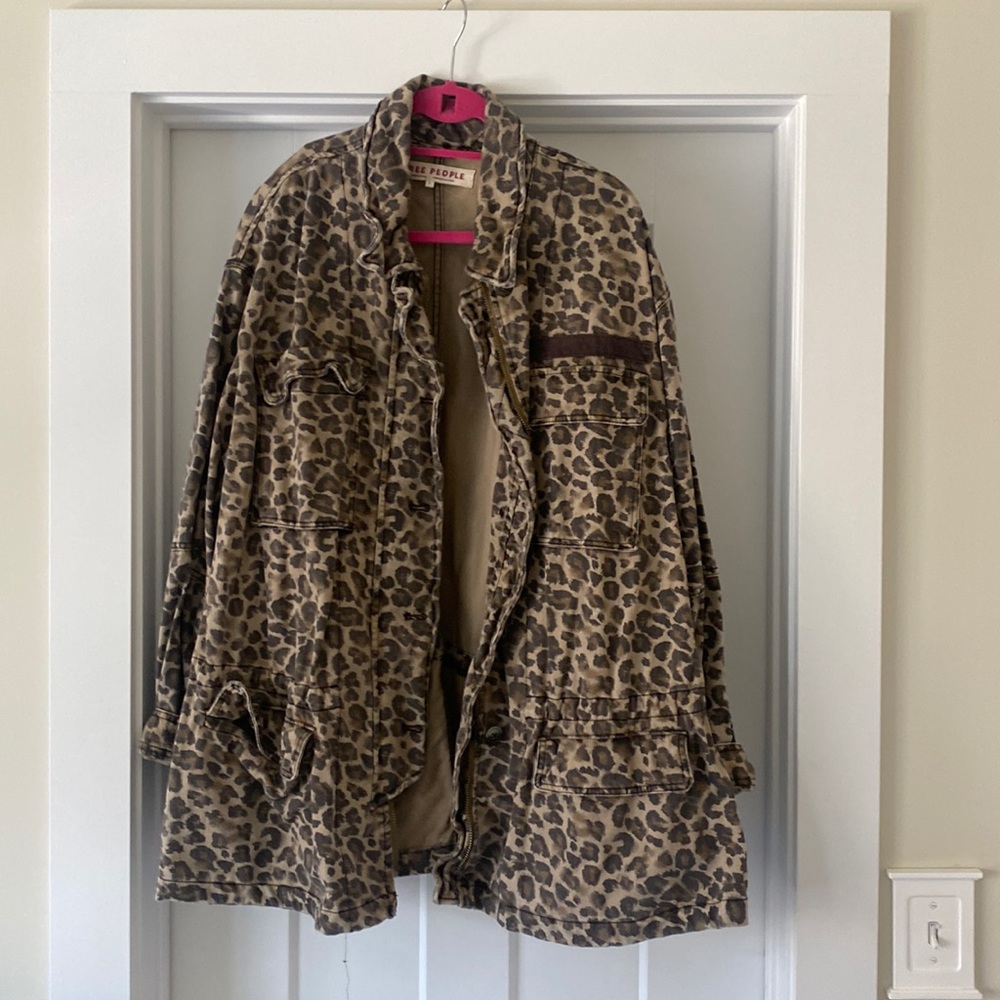 Free People Leopard Oversized Cargo Jacket